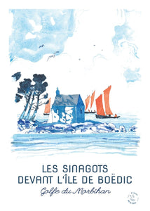 Affiche - Les sinagots devant l'île de Boëdic - Frères de la Côte